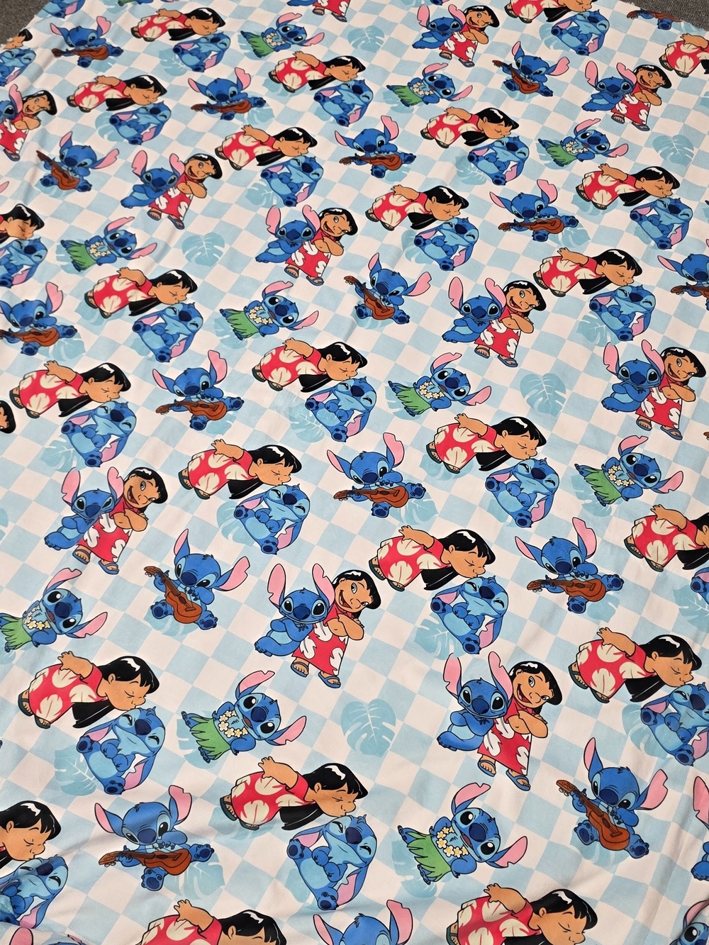 Lilo & Stitch Blue Check Plush Throw Blanket - Kids Disney Character Print